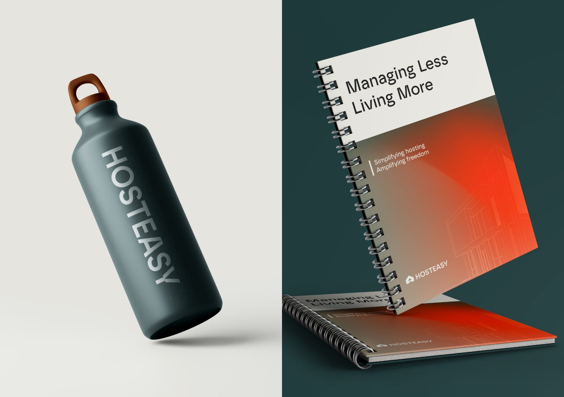 Water bottle and notebook on display