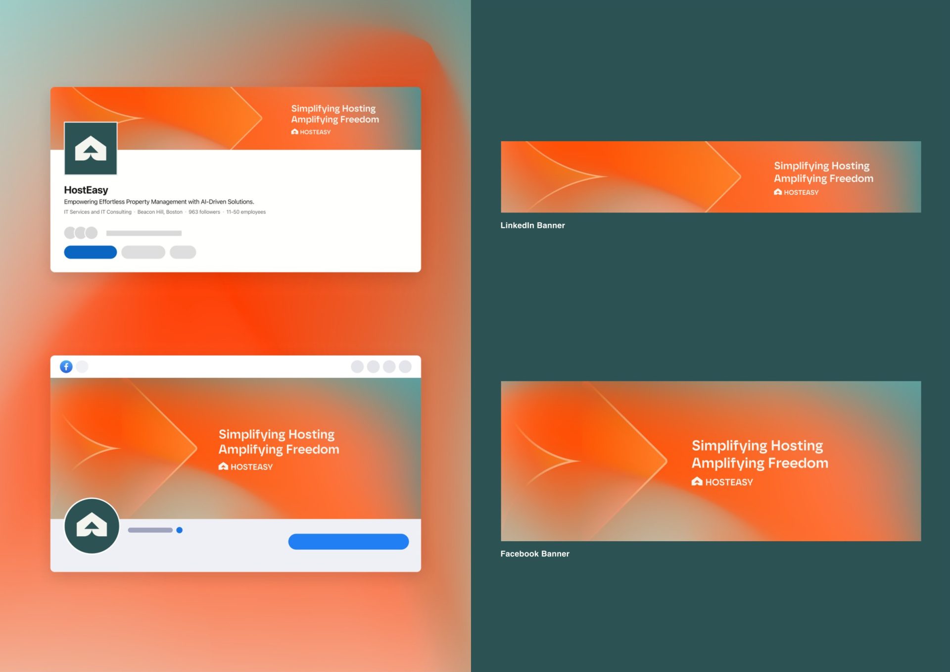 HostEasy branding with social media banners
