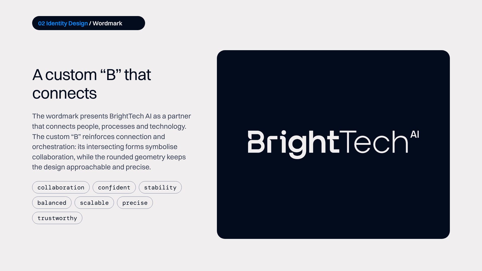 BrightTech AI wordmark with a custom connecting B