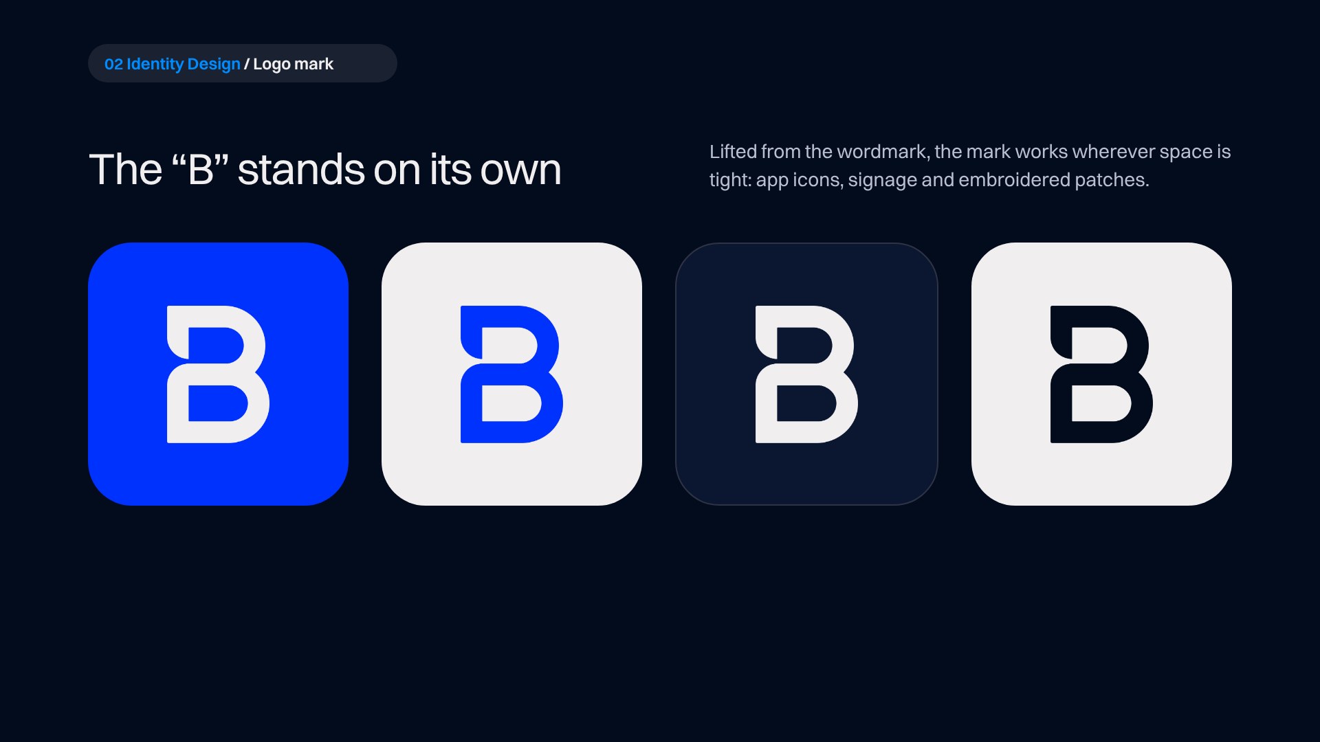 BrightTech AI B logo mark in four colour pairings