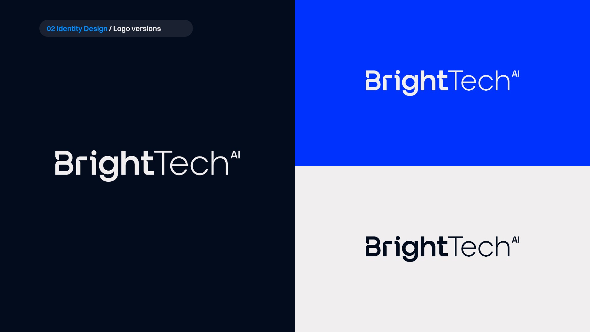 BrightTech AI wordmark on Cinder, Vivid Blue and Porcelain