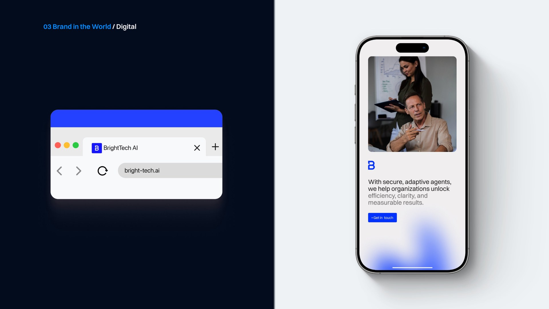 BrightTech AI favicon and mobile homepage mockup