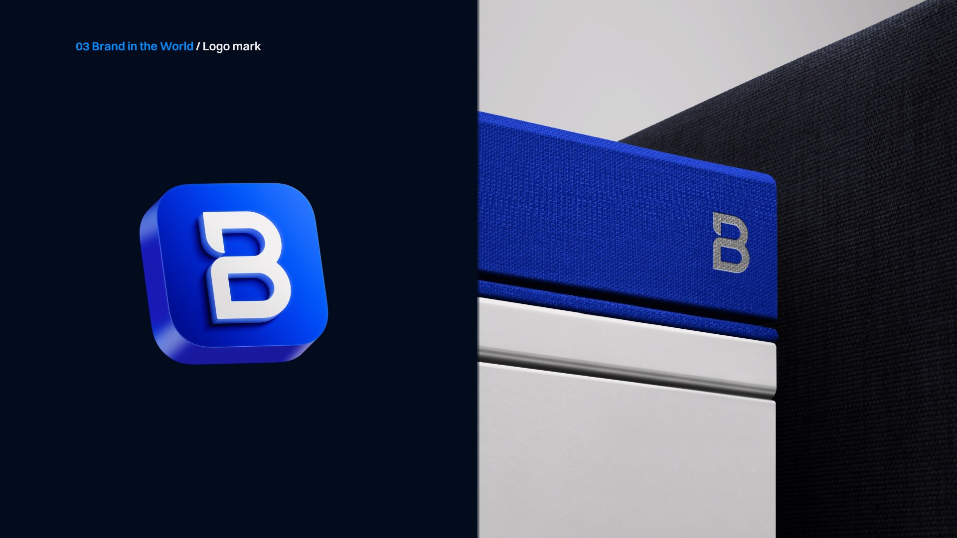 BrightTech AI 3D app icon and B mark on a building fascia