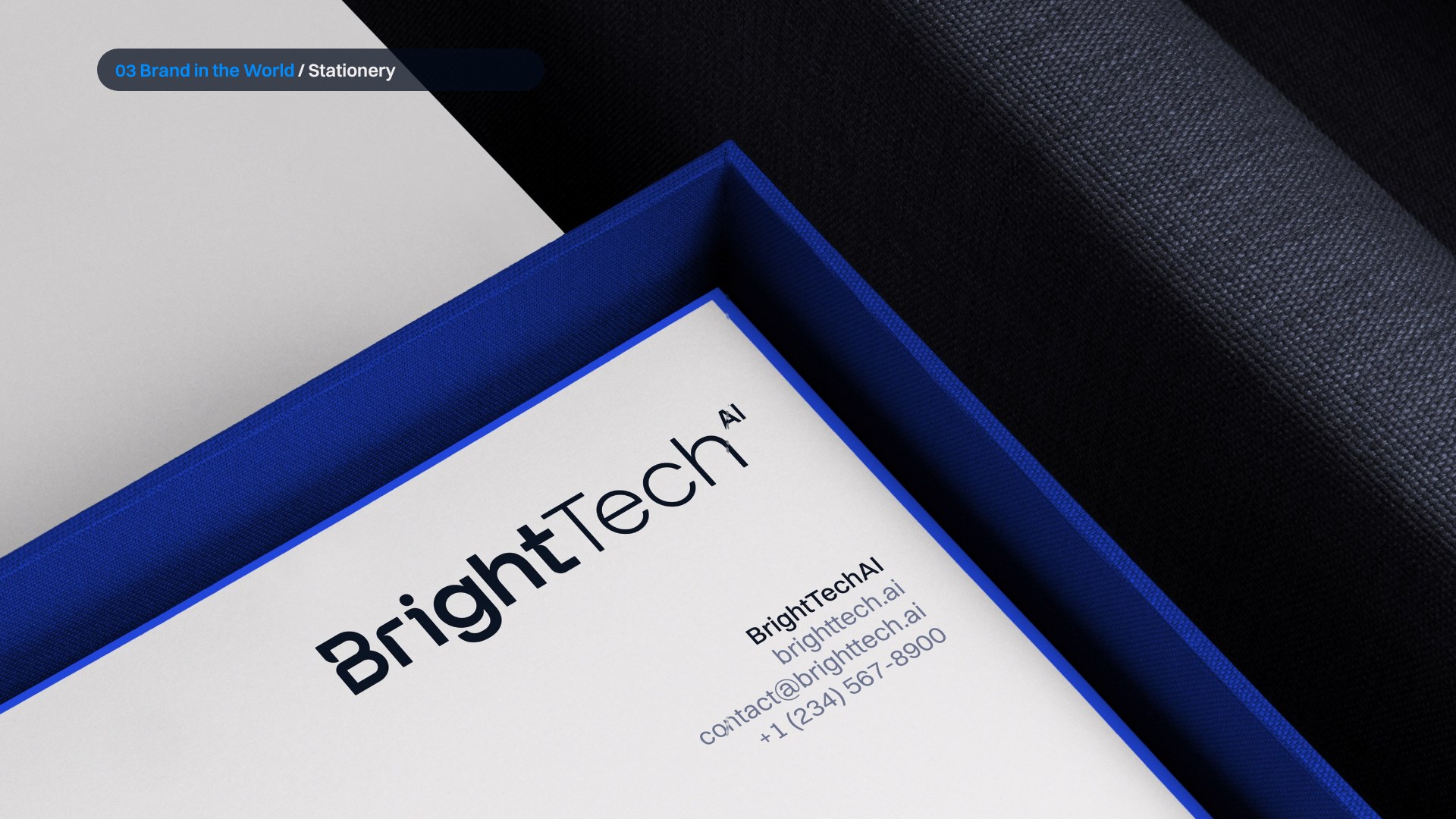 BrightTech AI business card with Vivid Blue edge