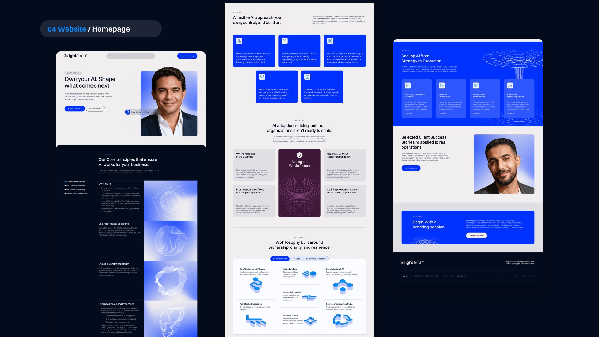 BrightTech AI homepage design, hero to footer