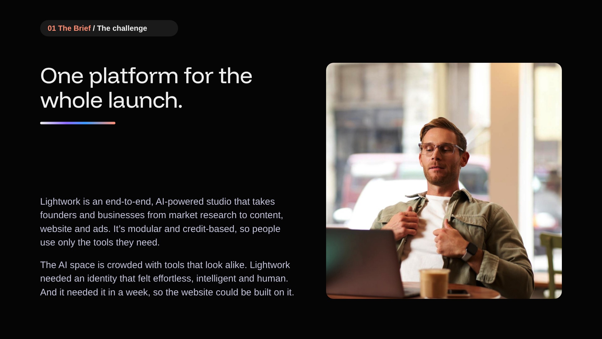 Lightwork brief: one platform for the whole launch, with founder photo
