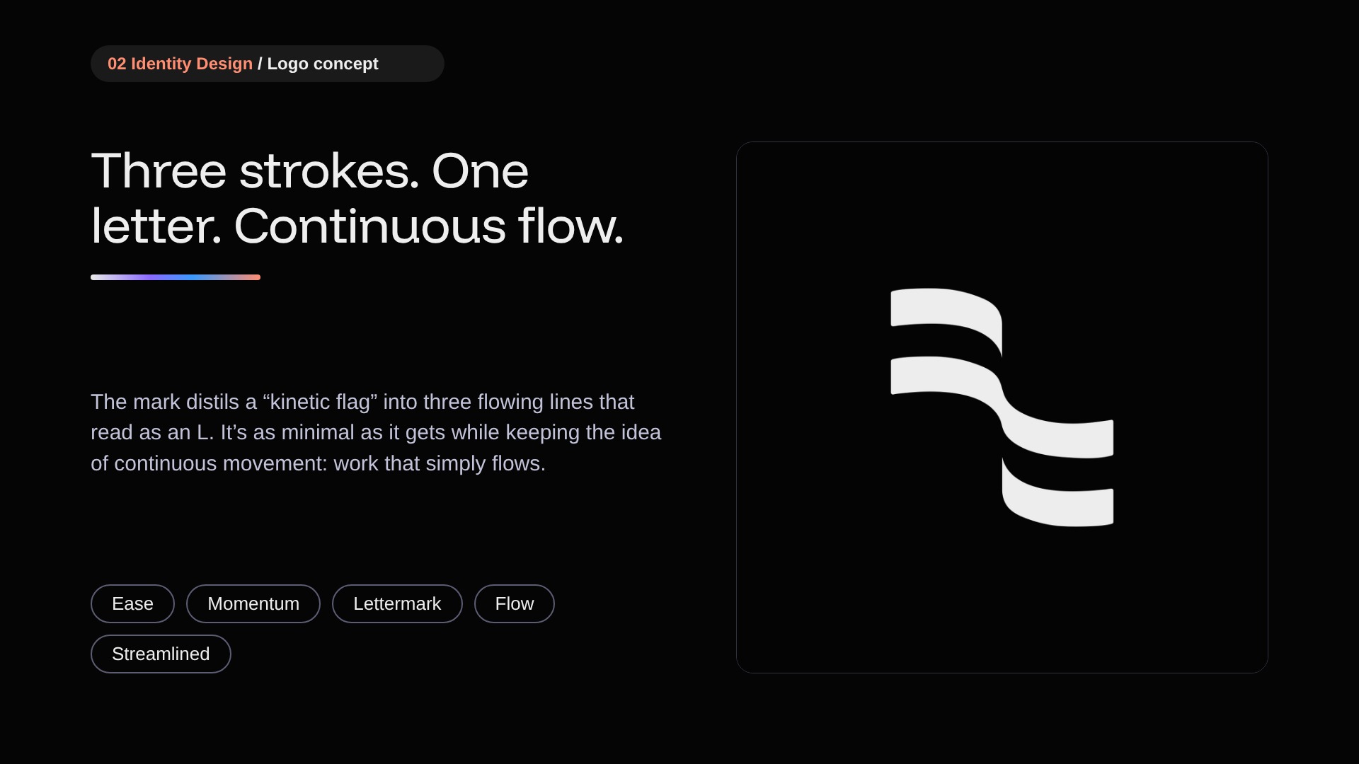 Lightwork logo concept: three flowing strokes forming an L lettermark
