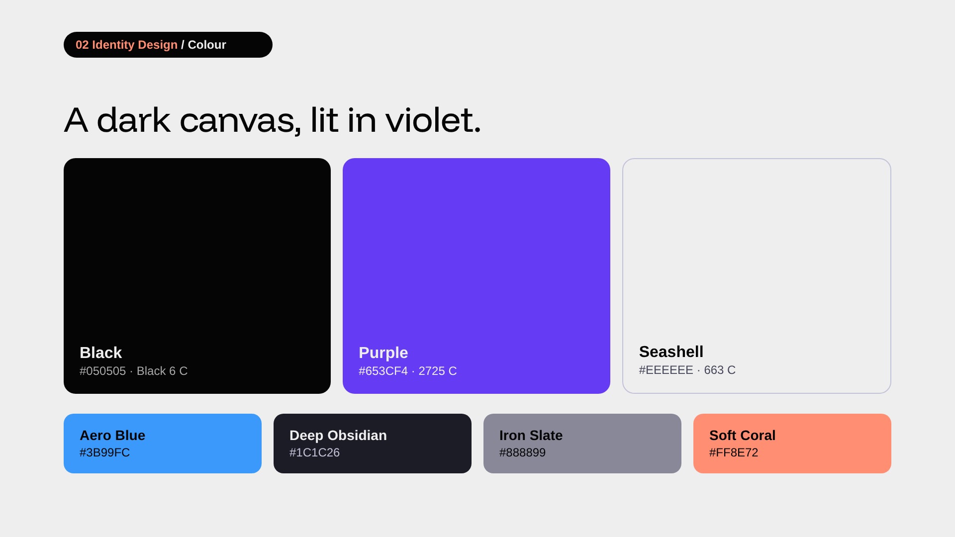 Lightwork colour palette: Black, Purple, Seashell and secondary colours